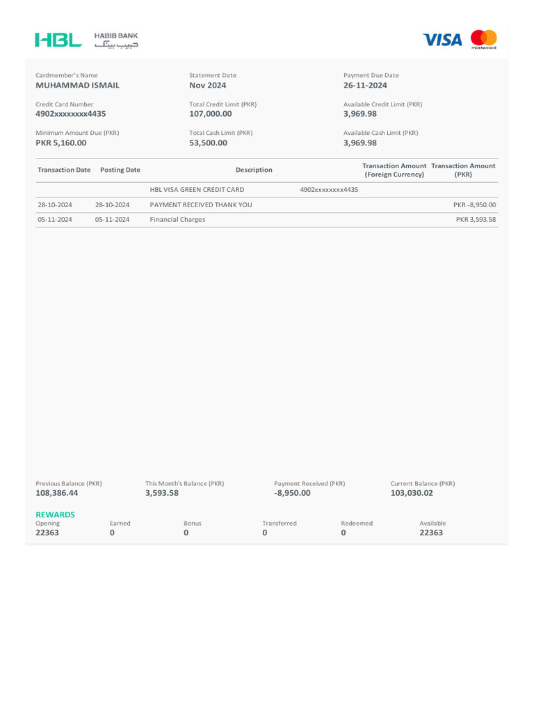 Credit Card Statement Summary - Nov 2024 | PDF