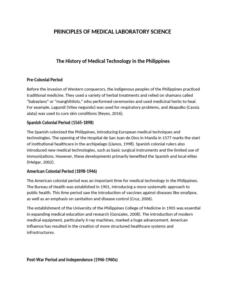 History of Medical Technology in the Philippines | PDF | Medical ...