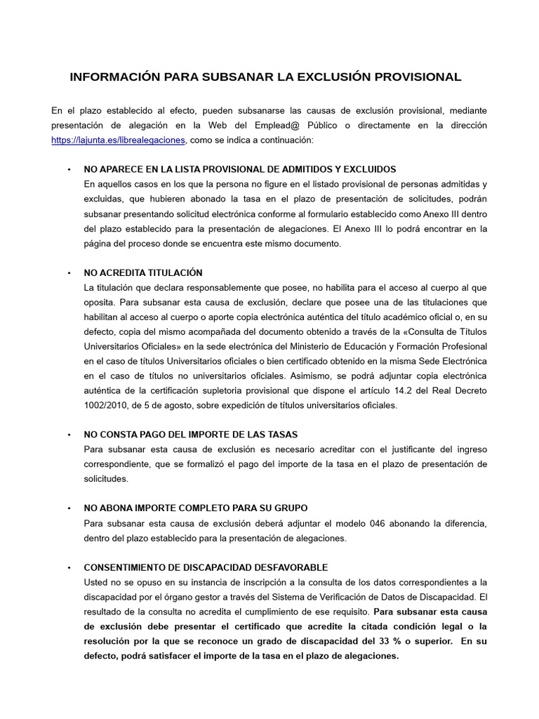 Cómo subsanar exclusiones provisionales | PDF | Violencia | Justicia