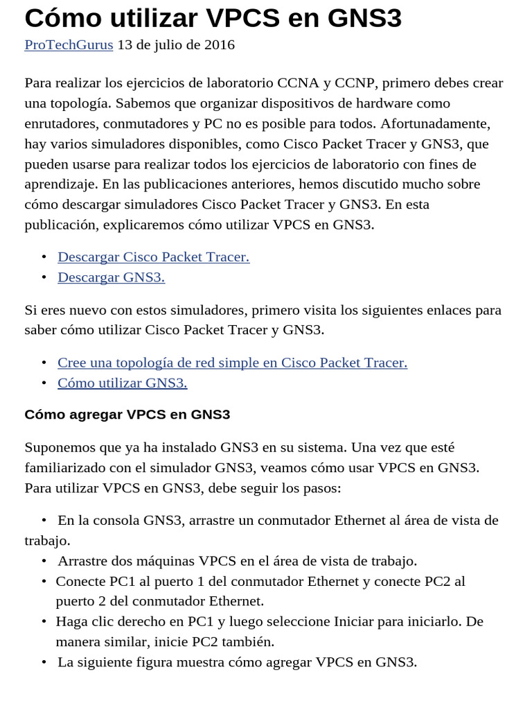 Usar VPCS en GNS3: Guía Paso a Paso | PDF | Dirección IP | Protocolos ...