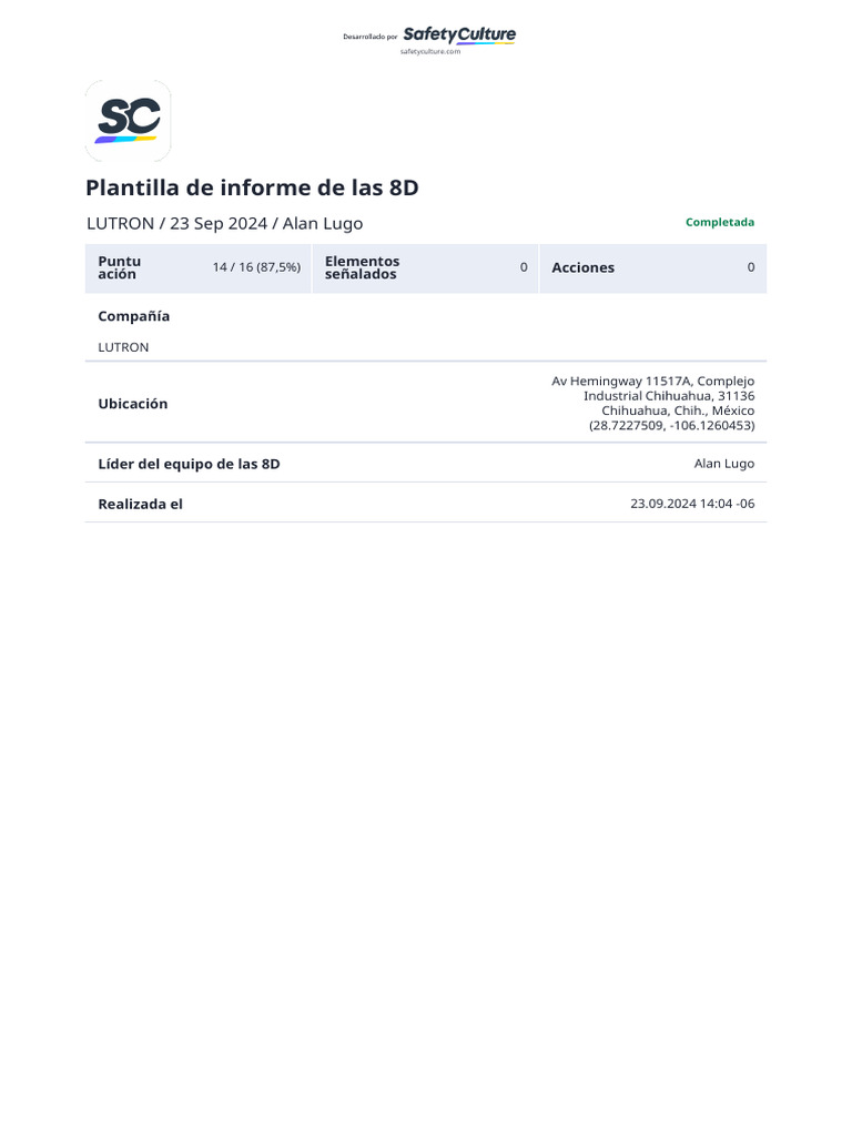 Informe 8d Caso De Escape En Lutron Pdf
