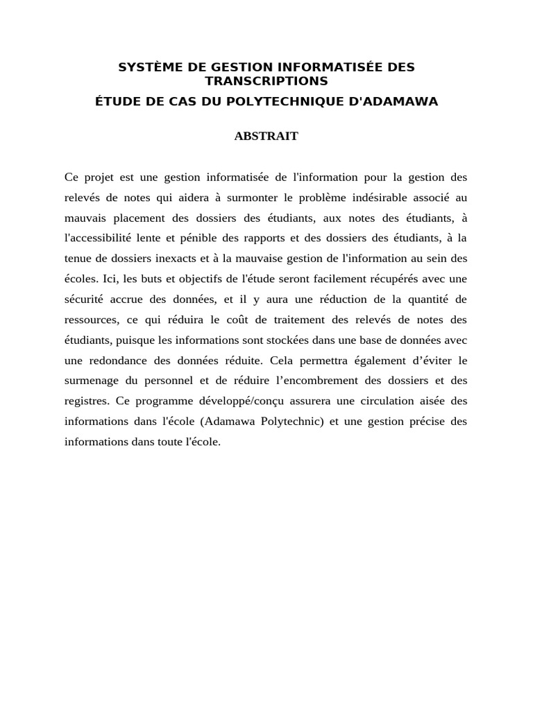 Système de gestion des relevés de notes informatisé | PDF ...