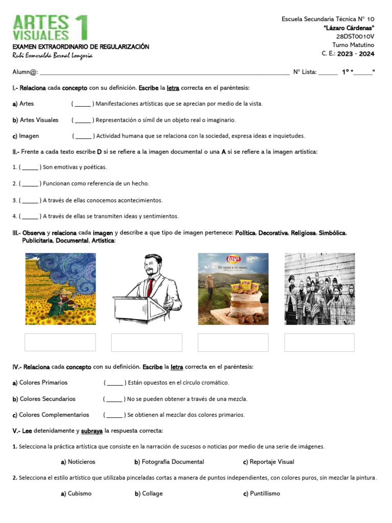 Examen de Artes Visuales y Conceptos | PDF | Imagen | Pinturas