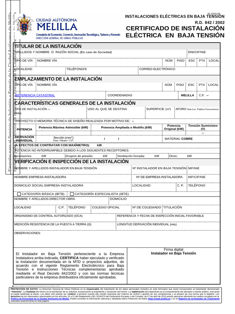 Certificado de Instalación Eléctrica RBT | PDF | Vatio