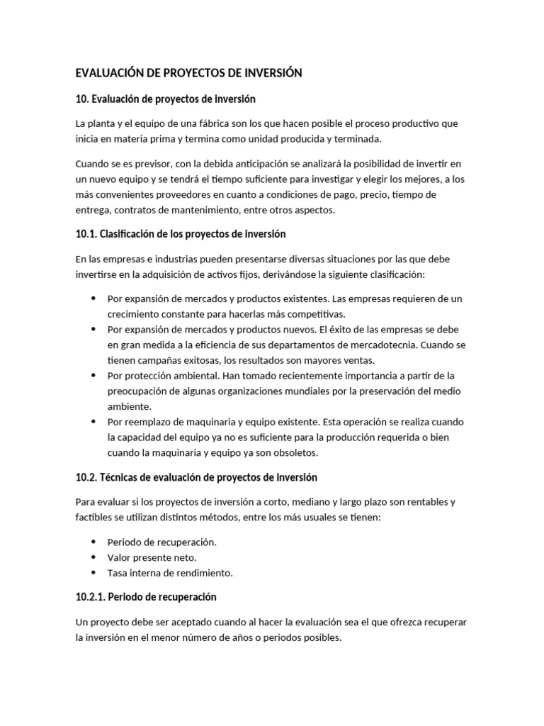 Evaluacion de Proyectos de Inversion | PDF | Tasa interna de retorno ...