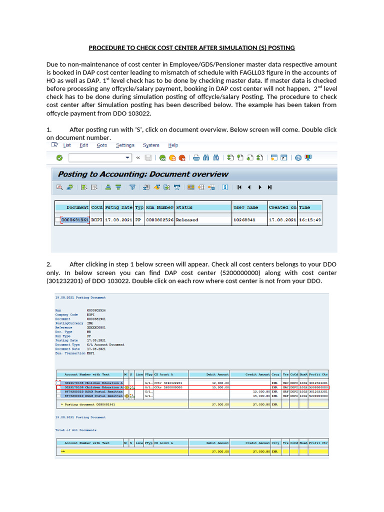 Cost Center Check After Simulation Posting | PDF