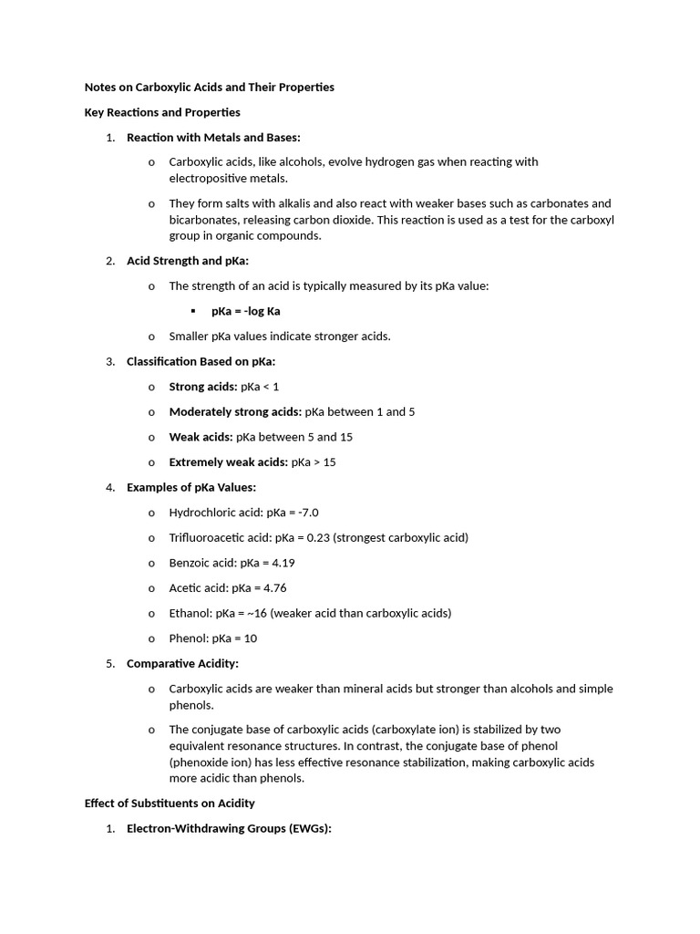 Notes On Carboxylic Acids and Their Properties | PDF | Acid | Acid ...
