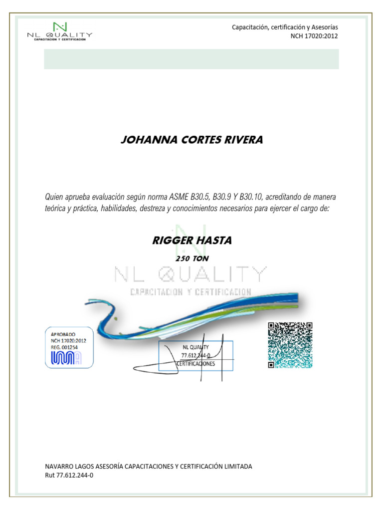 Certificación Rigger hasta 250 Ton | PDF