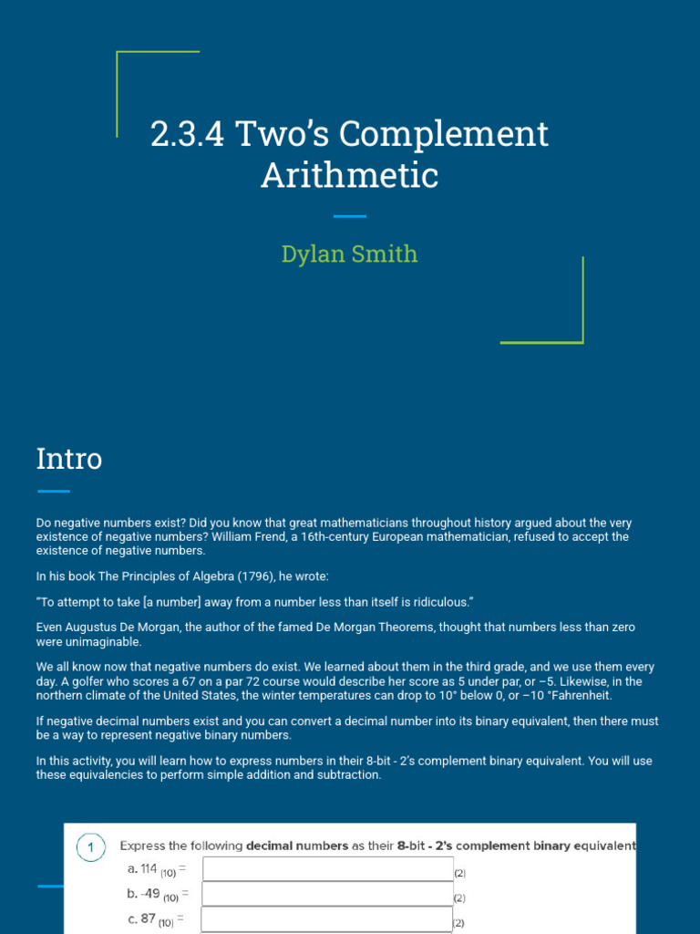 2.3.4 Two’s Complement Arithmetic | PDF