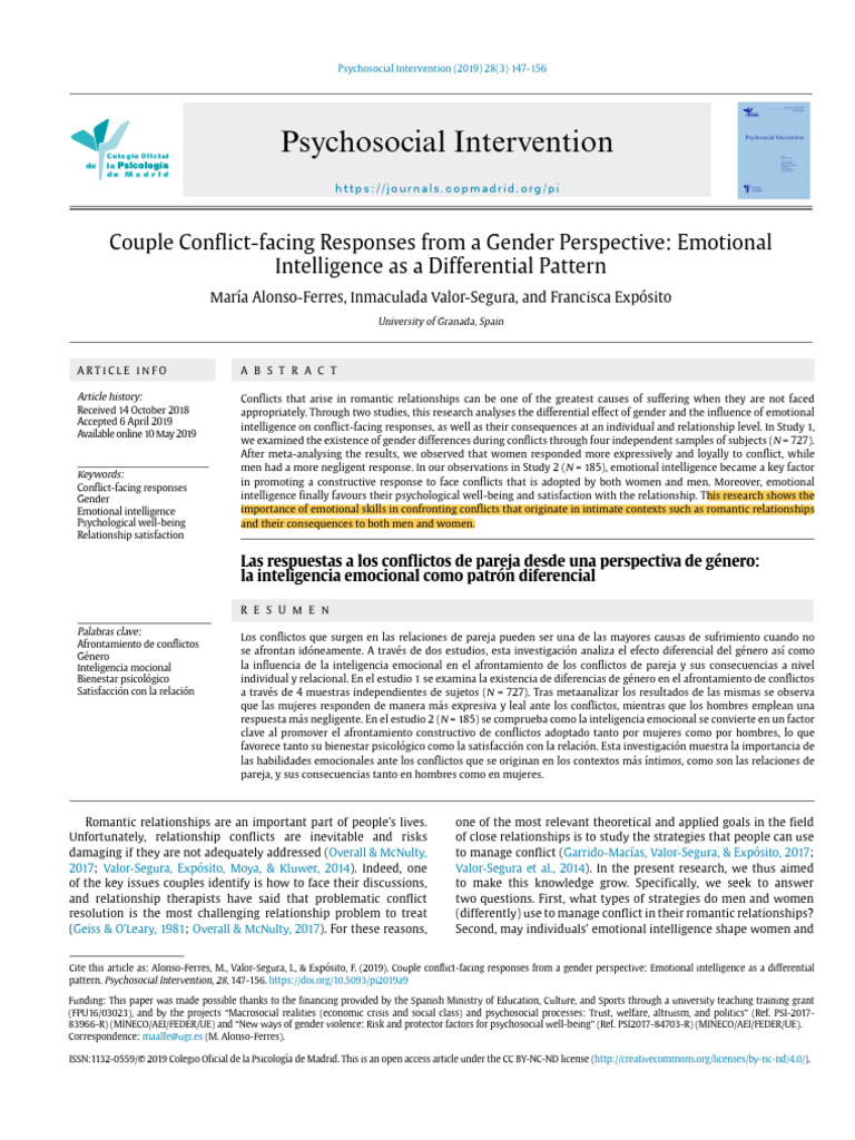 Gender Differences in Couple Conflict Responses | PDF | Emotional ...