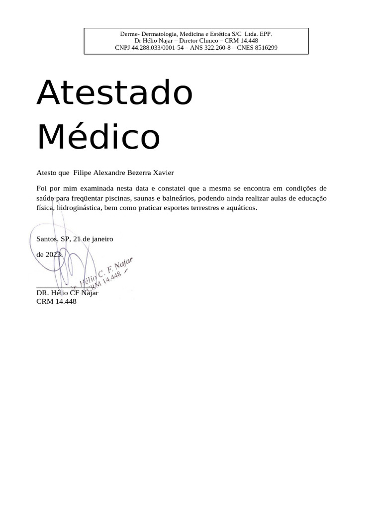 Atestado Médico para Atividades Físicas | PDF