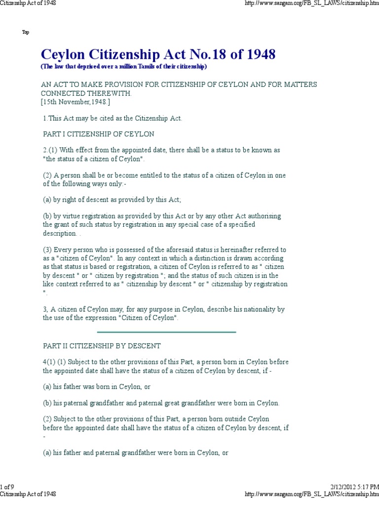 CEYLON CITIZENSHIP ACT OF 1948 visual data 7