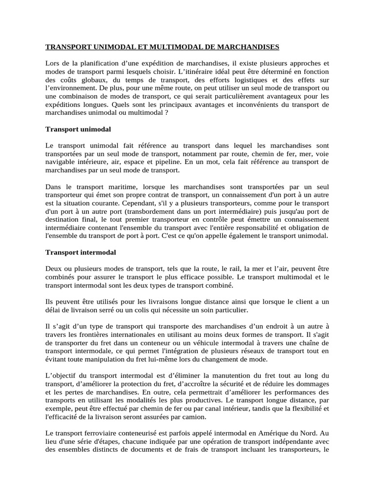 Transport Unimodal vs Multimodal | PDF | Transport | Transport intermodal
