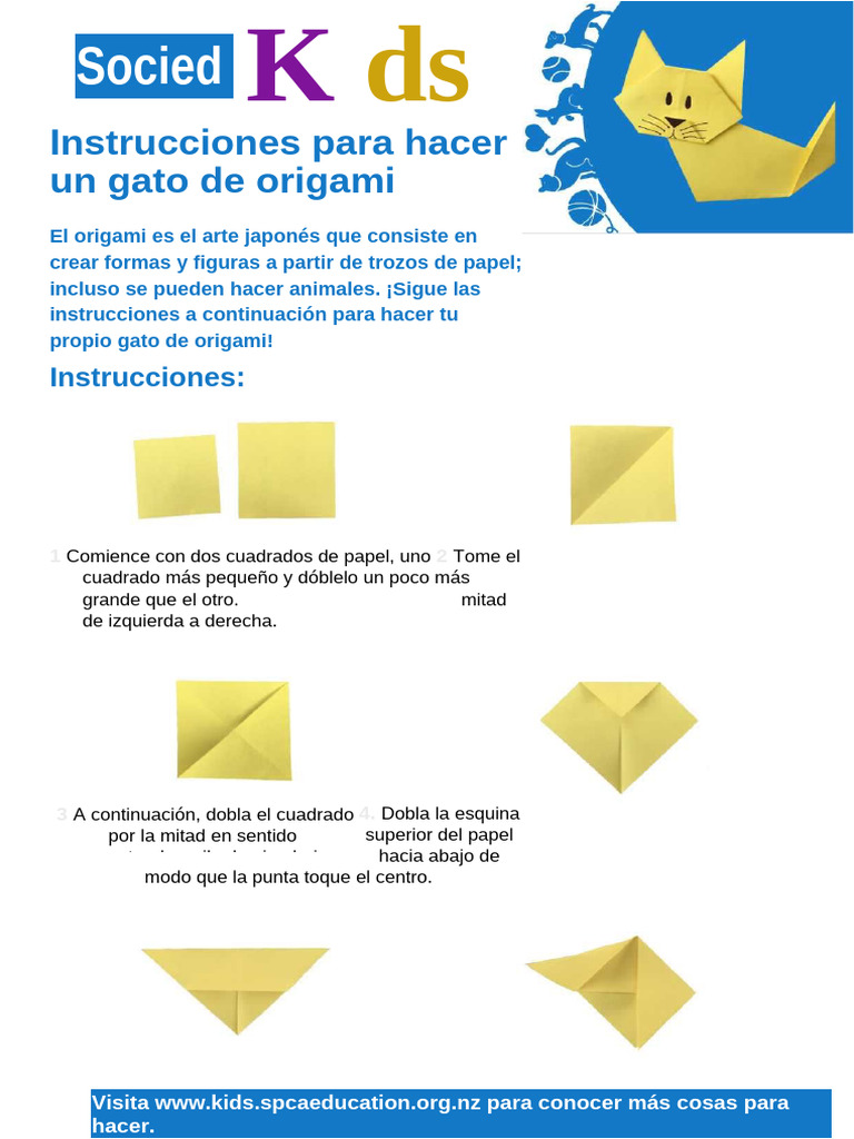 Gato de Origami para Niños PDF Origami