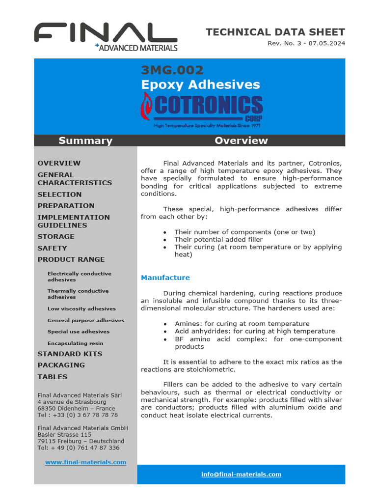 3MG.002 FINAL Advanced Materials - COTRONICS - Epoxy Adhesives | PDF ...