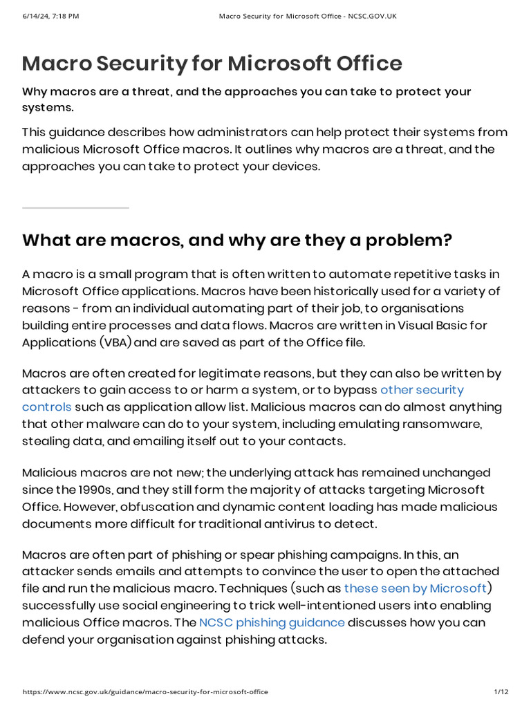 NCSC Guidance on Macro Security in Office | PDF | Malware | Microsoft ...