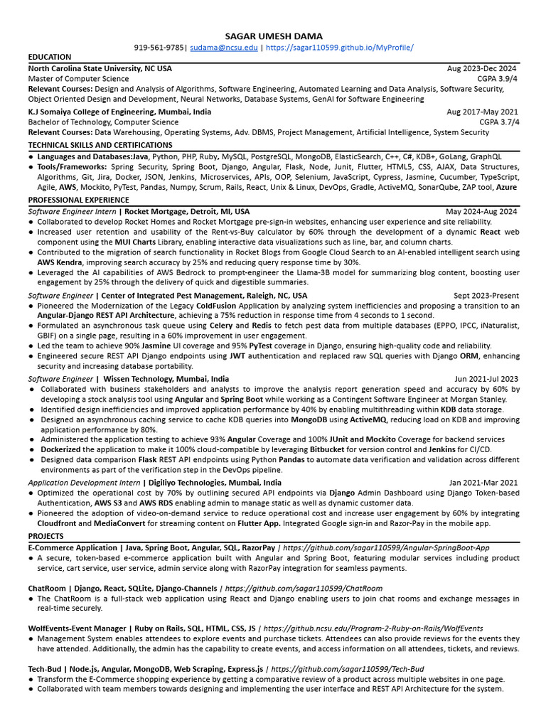 Resume Dama Sagar | PDF | Databases | World Wide Web
