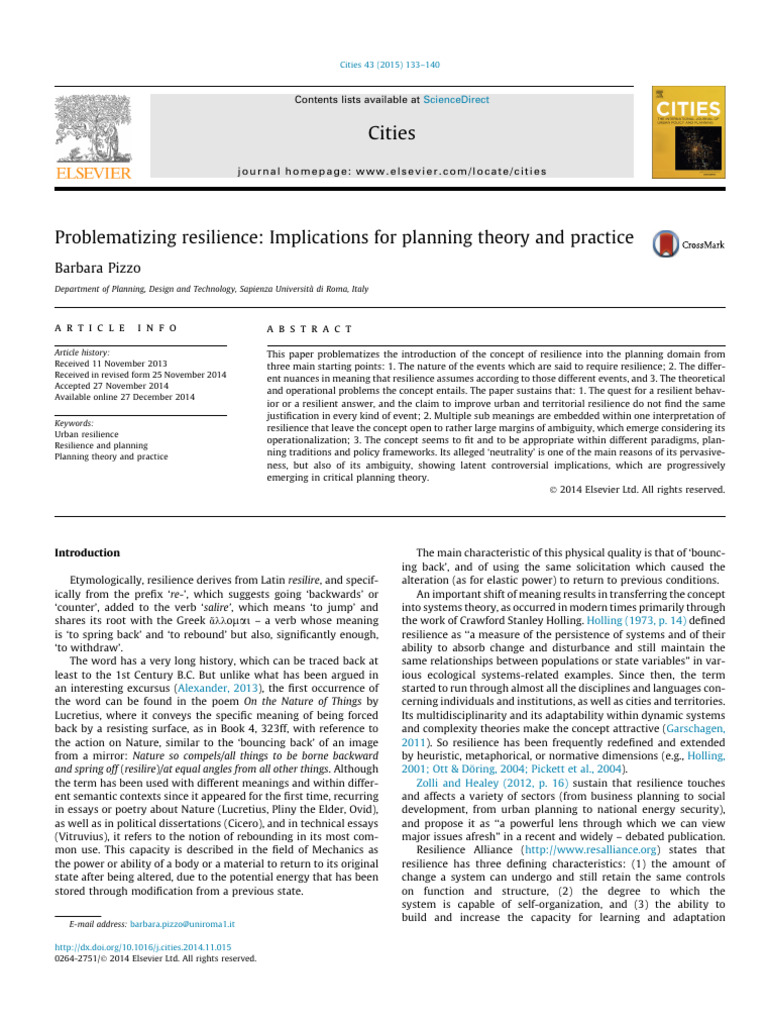 Resilience in Urban Planning Theory | PDF | Ecological Resilience ...