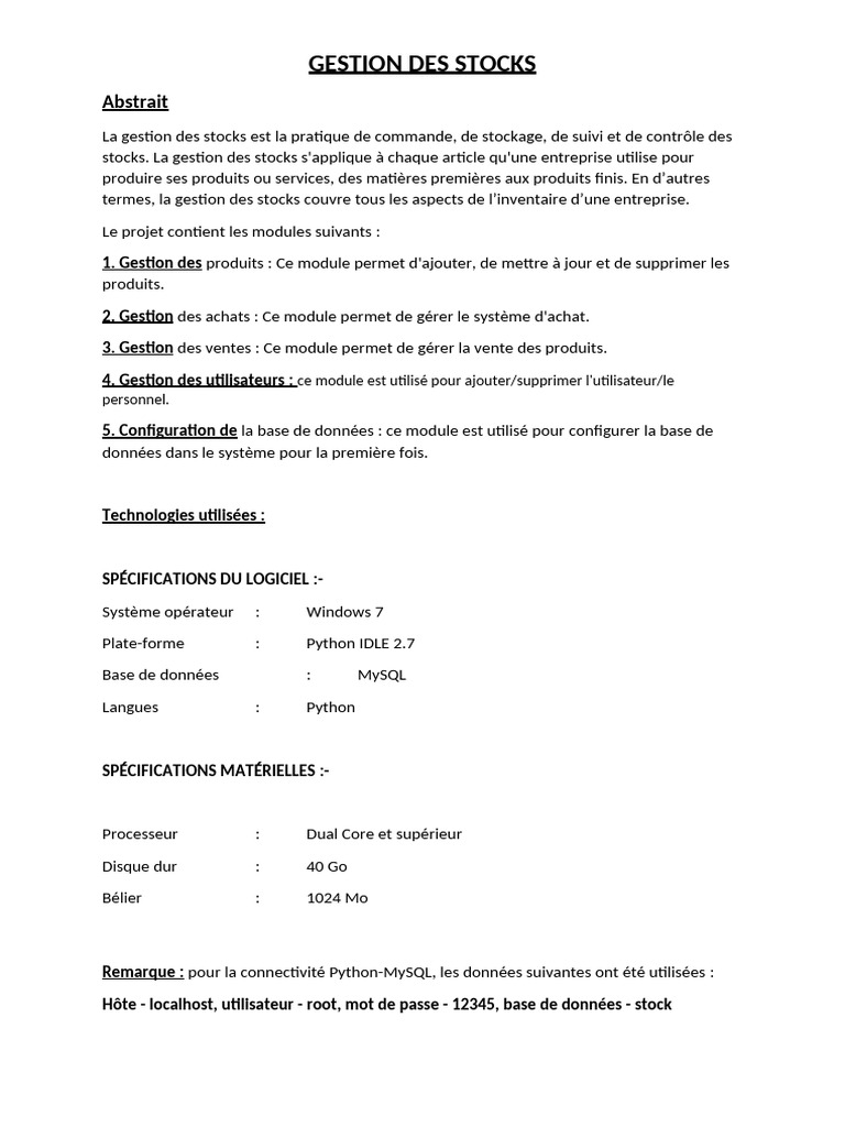 Gestion des Stocks et Modules Associés | PDF | Stock | Bases de données