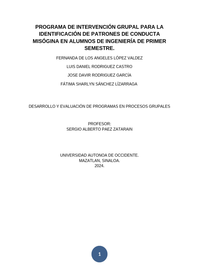 Programa de Intervención Grupal | PDF | Comportamiento | Misoginia