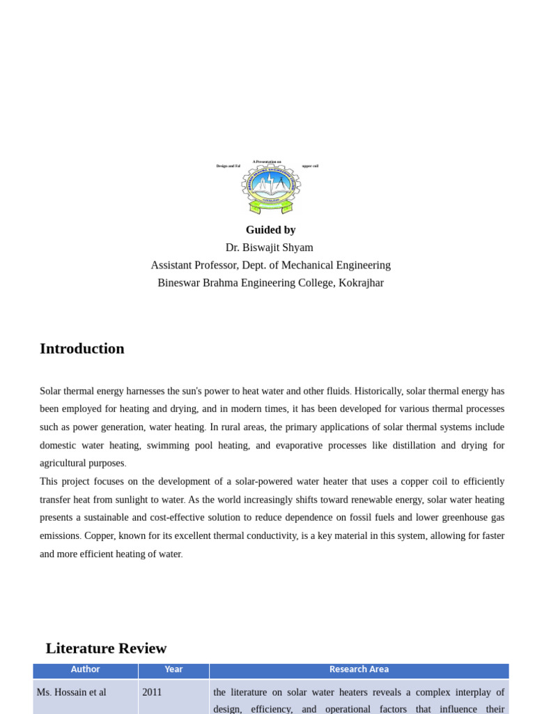Solar Water Heater Design Project | PDF | Solar Energy | Water Heating