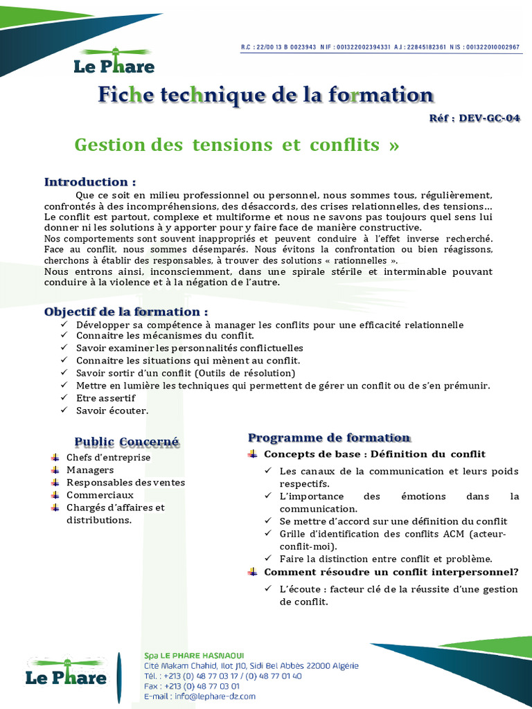 Gestion des conflits en entreprise | PDF | Pédagogie | la communication