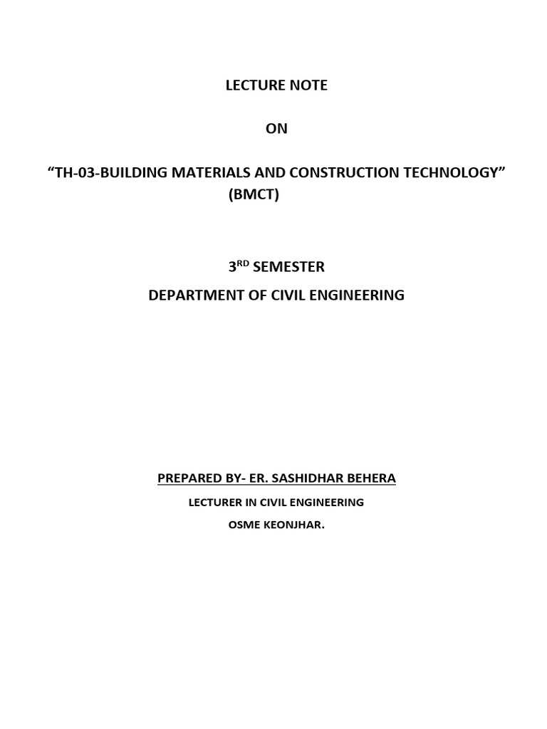 3RD Sem Building Materials and Constructions Technology | PDF | Rock ...