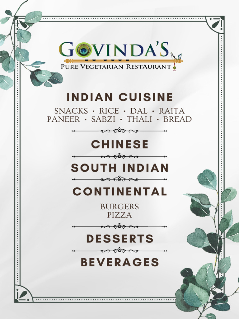 Govinda's Vegetarian Restaurant Menu | PDF | Indian Cuisine | Chili Pepper