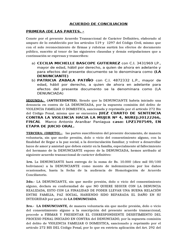 Acuerdo Conciliatorio Familiar | PDF | Justicia | Crimen y violencia
