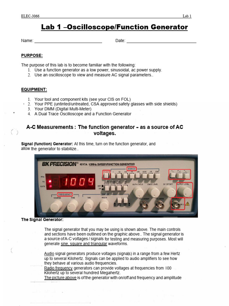 Lab 1 Oscilloscope and Function Generator | PDF | Amplitude | Computer ...