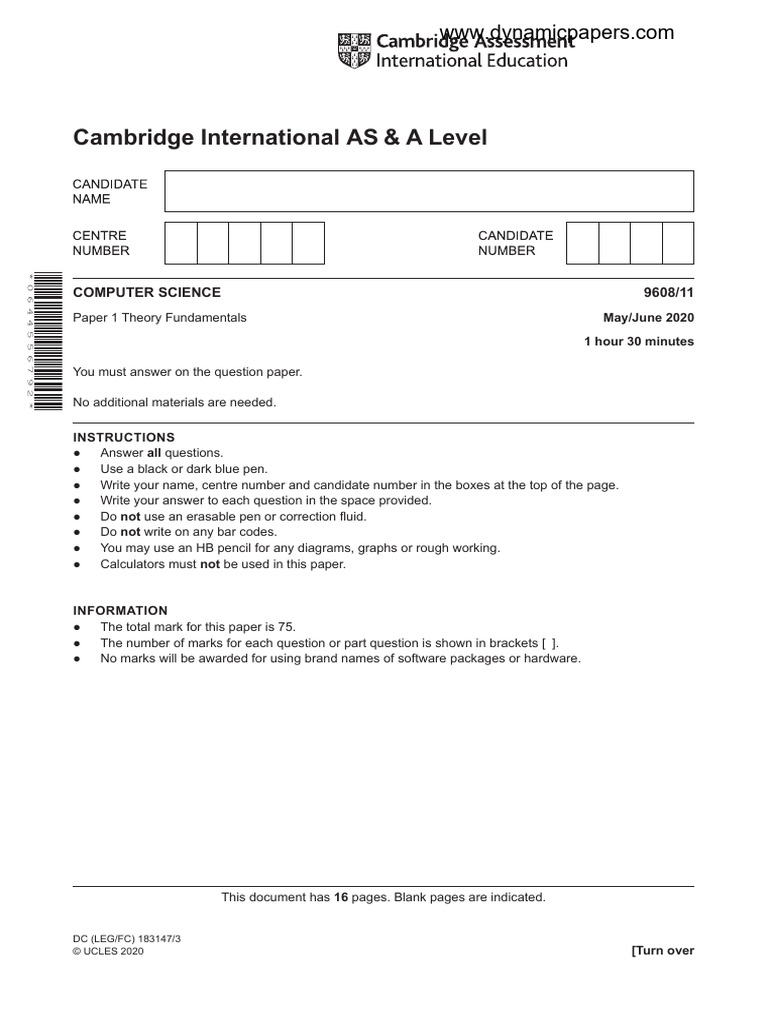 Cambridge International AS & A Level: Computer Science 9608/11 | PDF ...