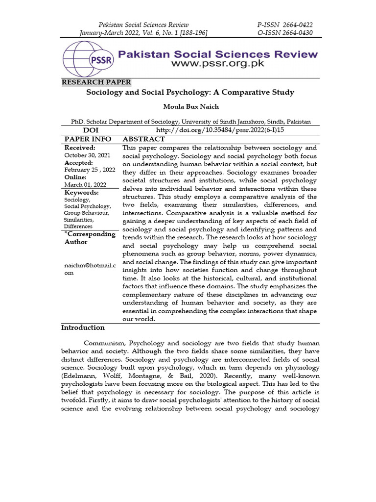 Sociology vs. Social Psychology: A Study | PDF | Sociology | Psychology