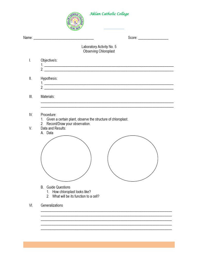 Chloroplast Observation Lab Activity | PDF