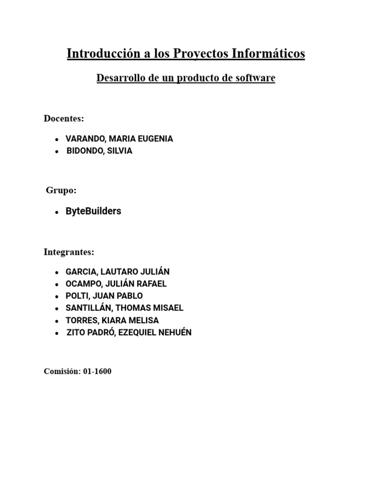 TP Desarrollo de Un Producto de Software ByteBuilders | PDF | Software ...