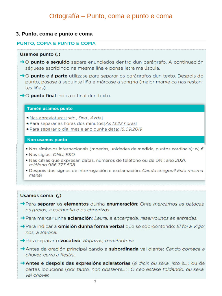 Ortografía - Punto, coma e punto e coma | PDF
