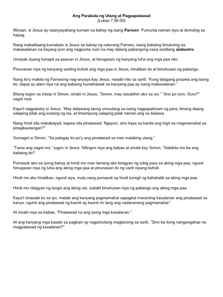 Ang Parabula NG Utang at Pagpapatawad | PDF