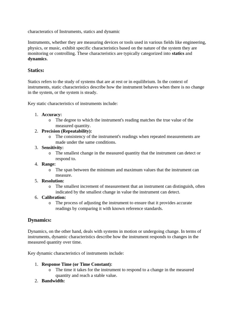 Instrument Characteristics: Statics & Dynamics | PDF | Accuracy And ...