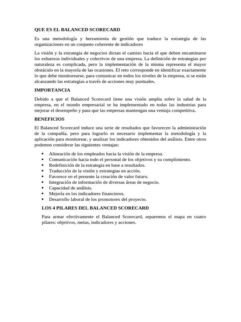 Qué es el Balanced Scorecard y sus beneficios | PDF