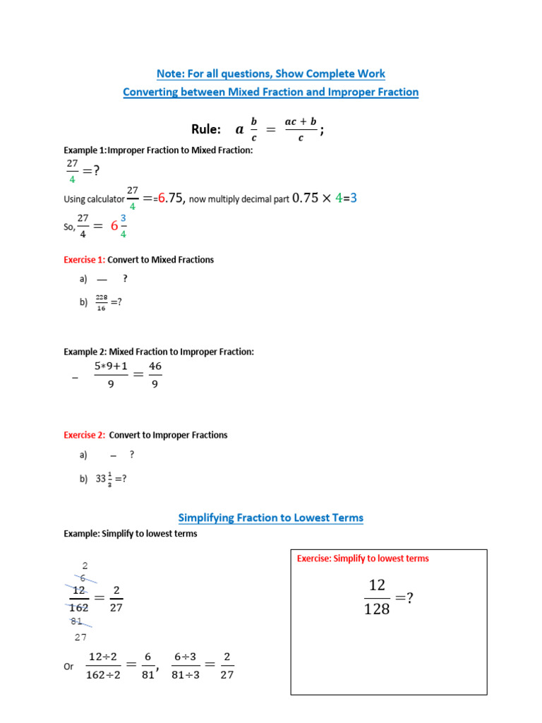 Convert Mixed and Improper Fractions | PDF | Arithmetic | Mathematical ...