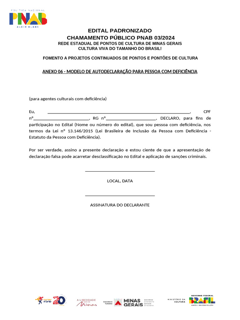 Modelo de Autodeclaração de Deficiência | PDF
