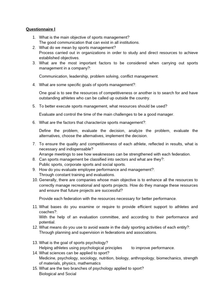 Sports Management Insights Questionnaire | PDF | Psychology | Sports
