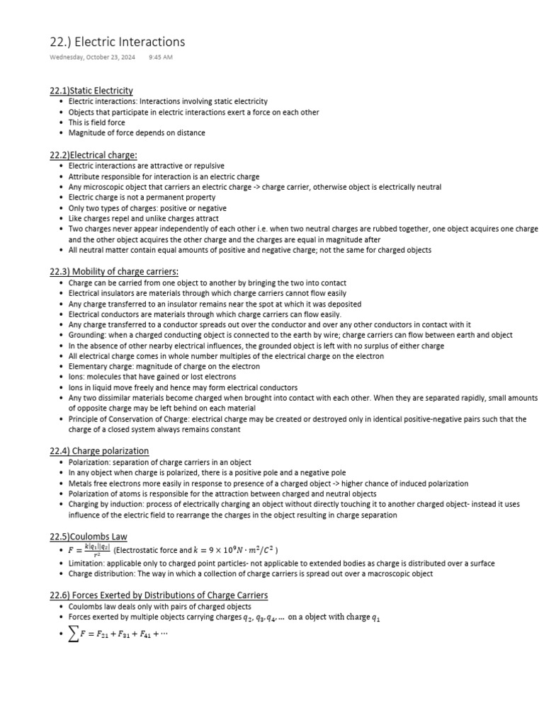 Ch22 Notes | PDF | Electric Charge | Electricity