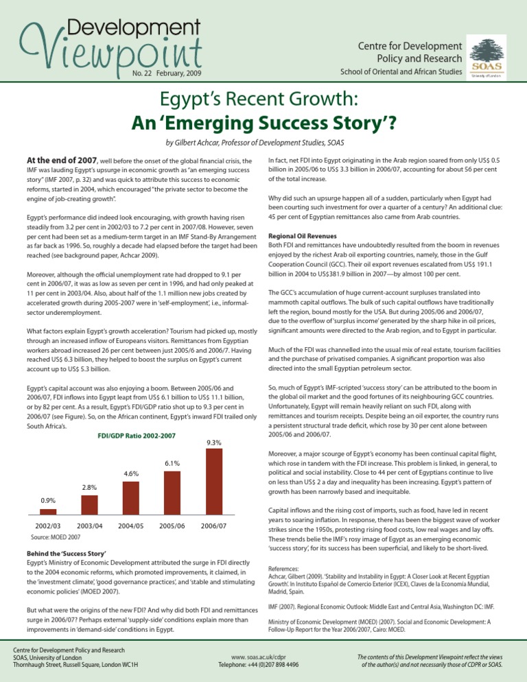Egypt's Economic Growth Analysis 2007 | PDF | Egypt | Foreign Direct ...