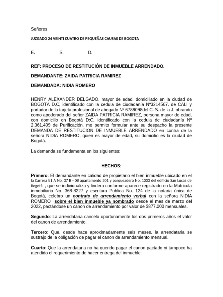 Demanda Restitucion de Inmueble 2 | PDF