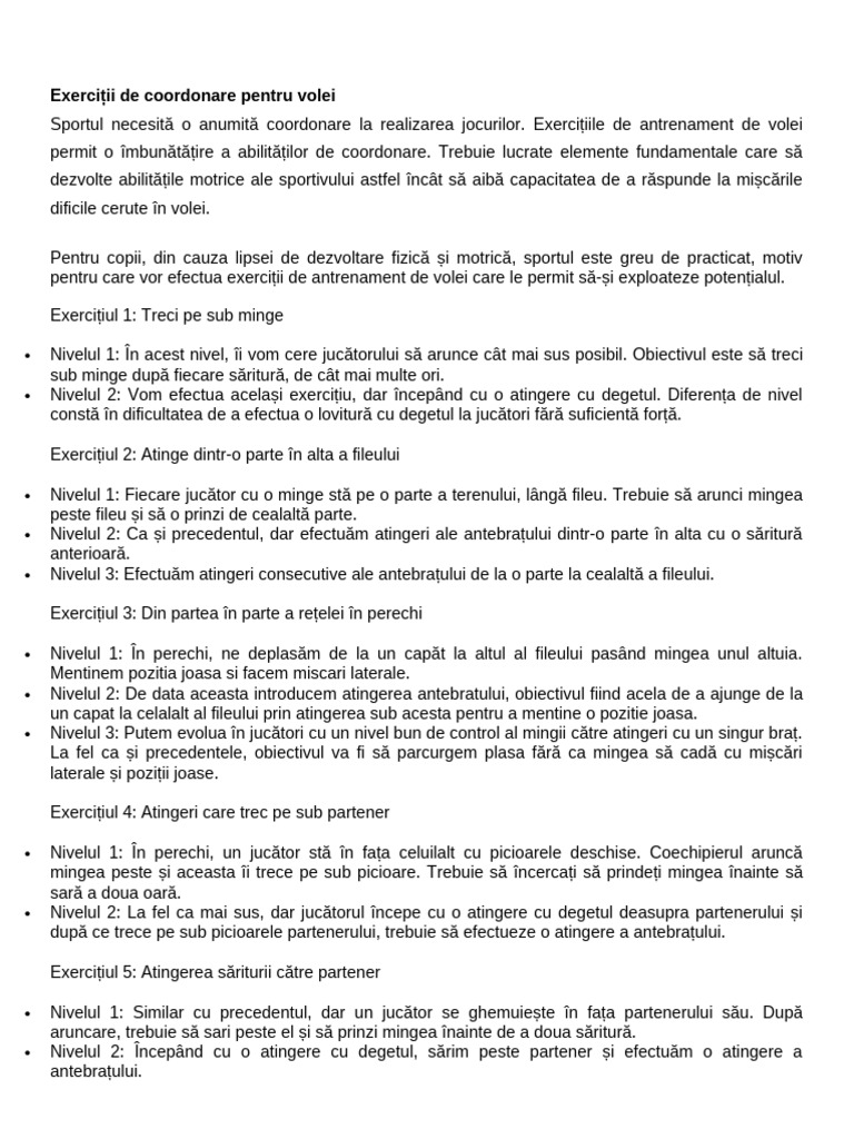 Exerciții de Coordonare Pentru Volei | PDF