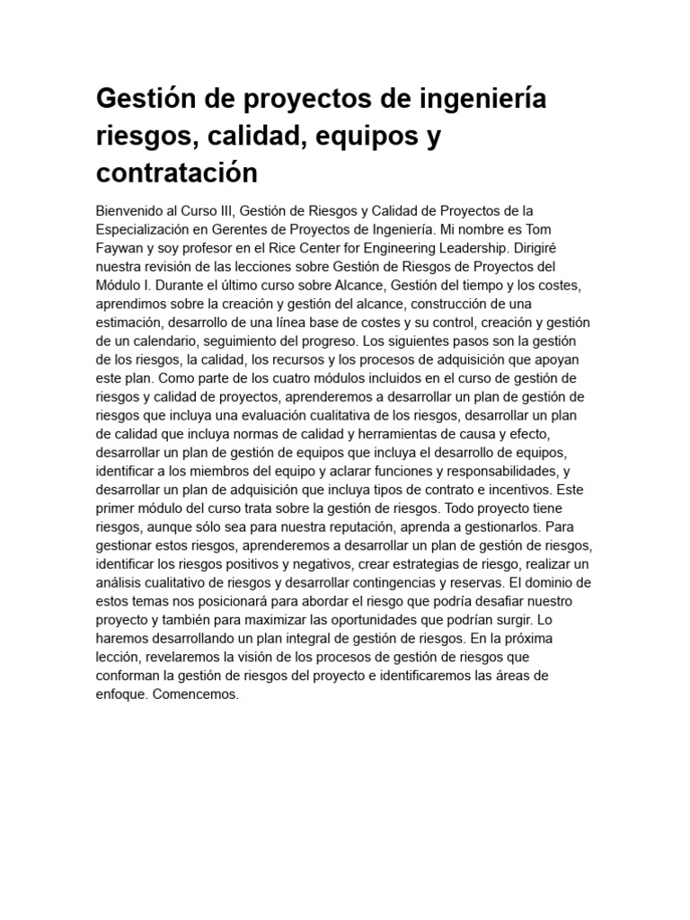 Gestión de Riesgos en Proyectos | PDF | Riesgo | Evaluación de riesgos