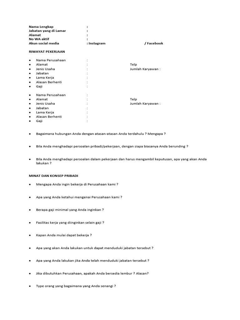 Formulir Interview Kerja Online | PDF