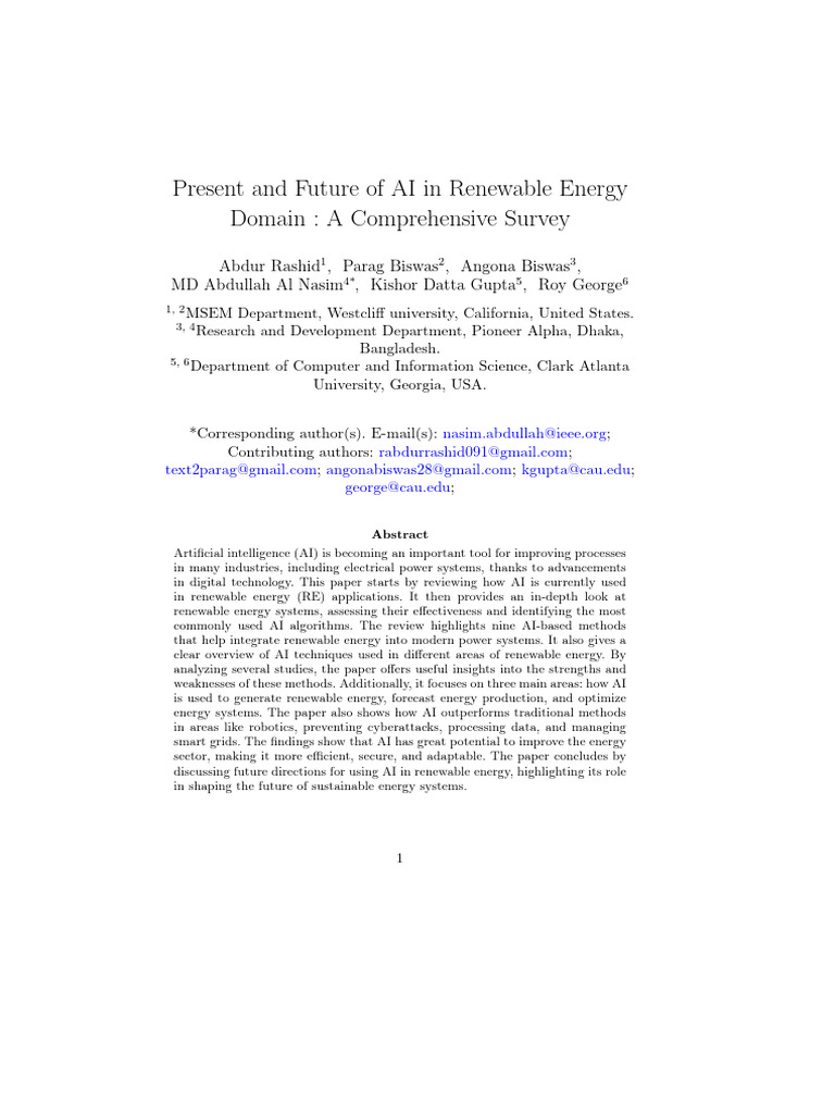 AI Advancements in Renewable Energy | PDF | Renewable Energy ...