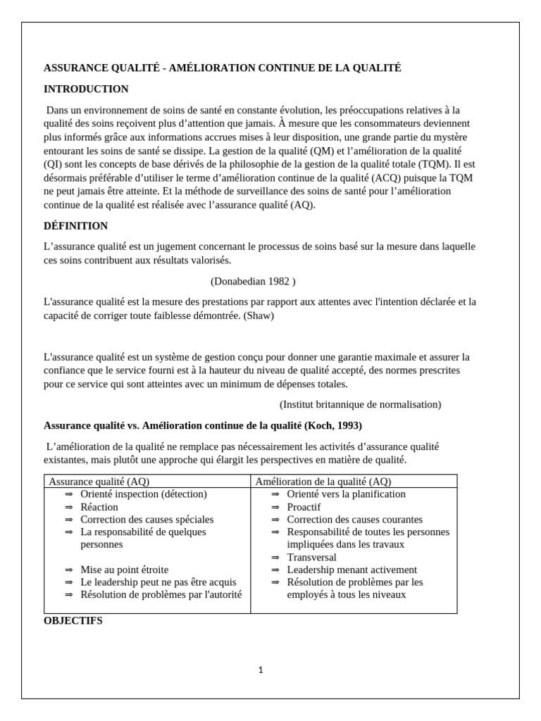 Assurance Qualité en Santé : Amélioration Continue | PDF | Management ...