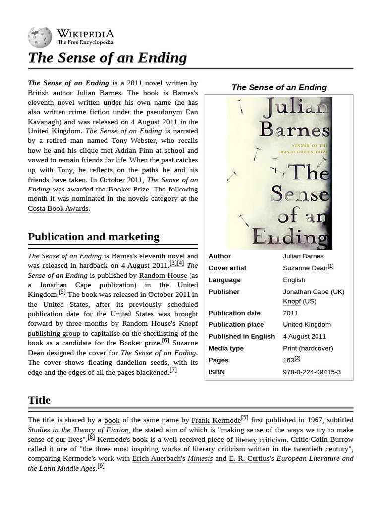 The Sense Of An Ending Pdf